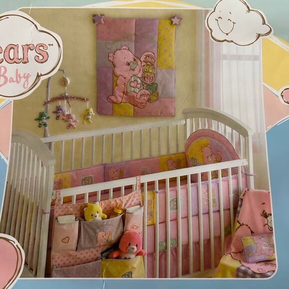 Care Bears Crib Bedding 4 Piece Set 2006 Comforter Sheet Pastels Cartoon Cute - Picture 1 of 11